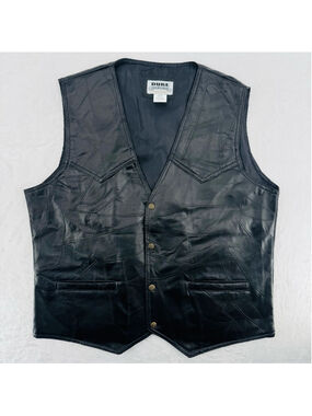 Vintage Black Leather Vest Patchwork Biker Motorcycle Duke Haband Men's Large